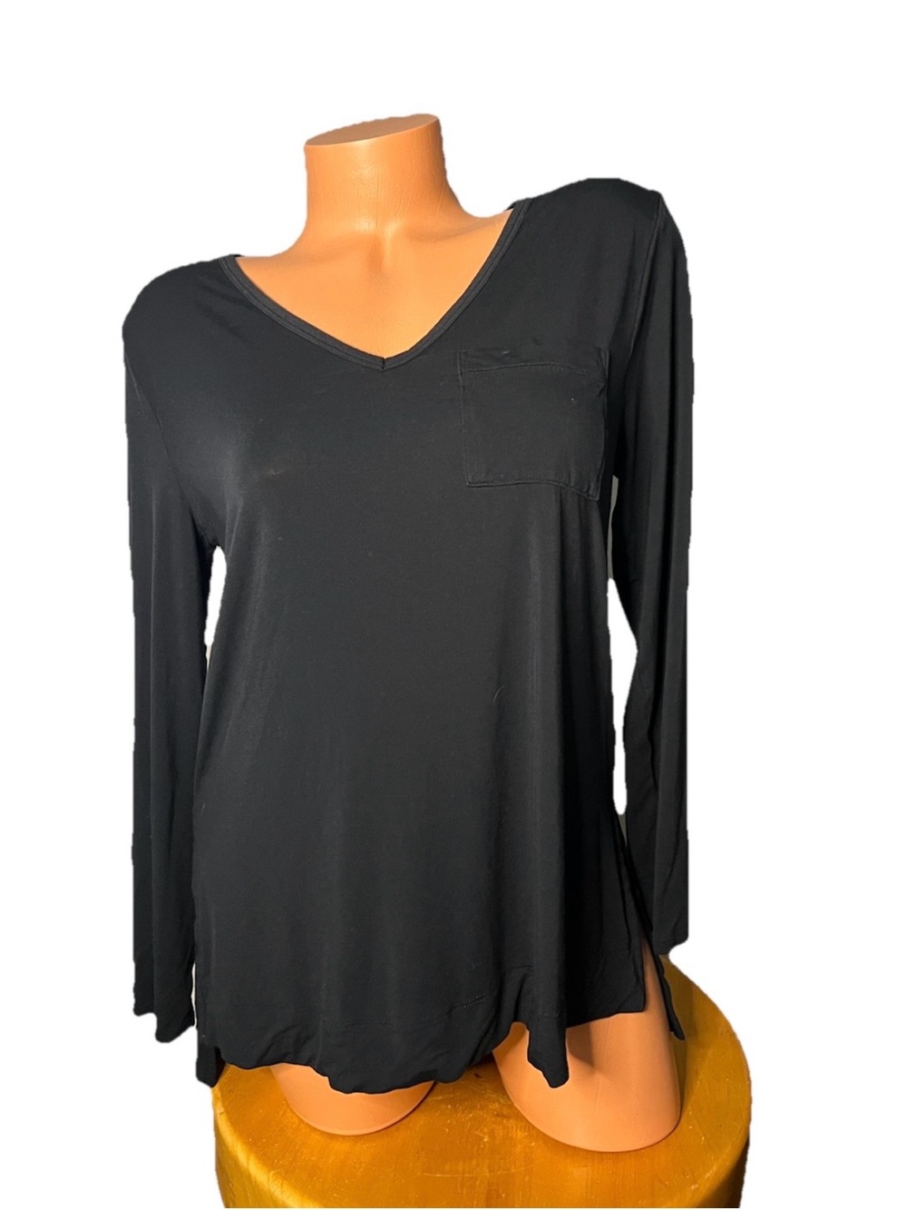 Soma COOL NIGHTS Black V-Neck Long Sleeve PJ Pajama Top XS Washed Never Worn